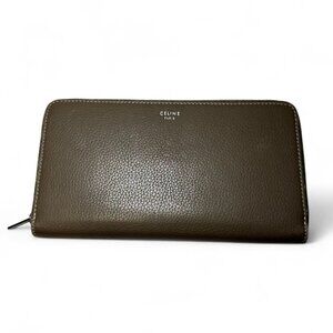 CELINE Leather Zip Around Long Wallet - Brown
